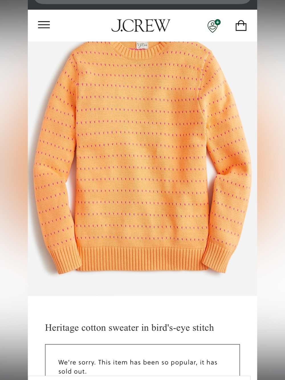 J. Crew Peach Crewneck Sweater with Pink Dot Detail New without Tags!
